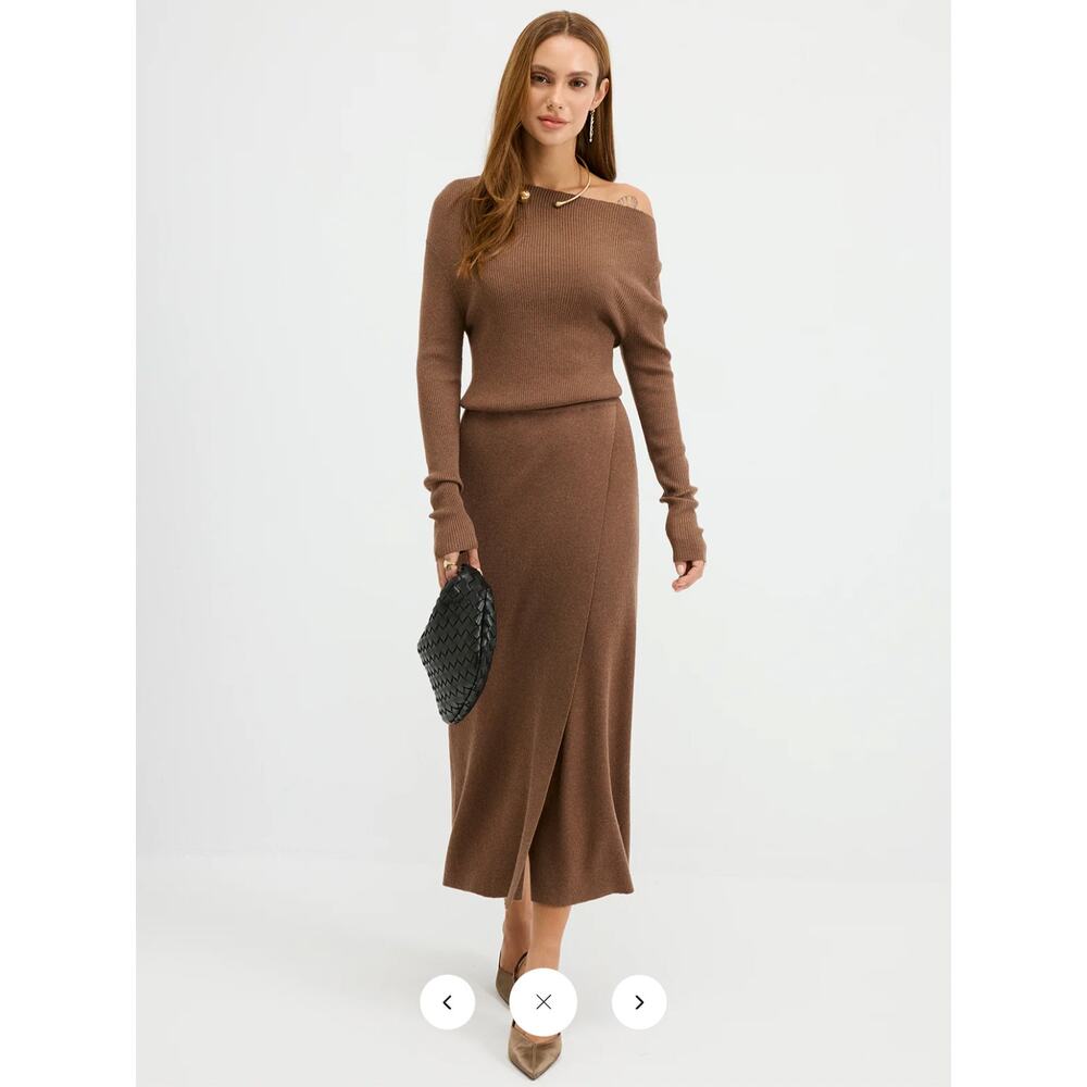 Commense Off-Shoulder Ribbed Wool Blend Maxi Dress Sz L